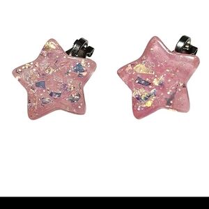 Star-Shaped Pink Glitter Kids Earrings